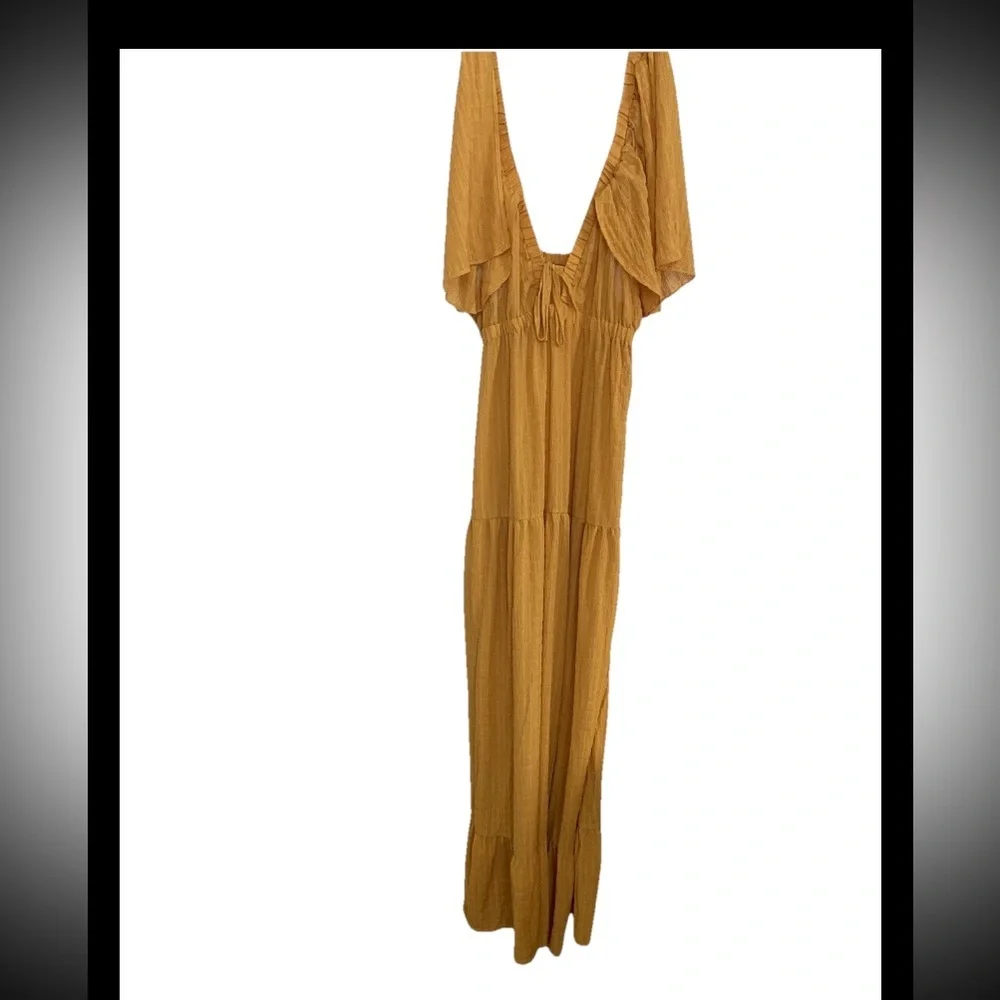 Sunflower Yellow Plunging Butterfly Sleeve Maxi Dress BOHO - Picture 9 of 12